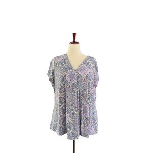 Lane Bryant Paisley V-Neck Blouse - Purple and Blue